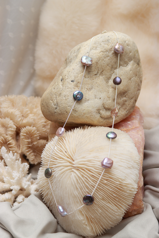 Multiple Freshwater Pearl Necklace - Silver Chain