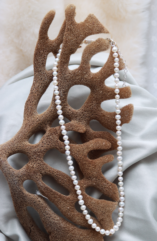 Freshwater Pearl(6-7mm) String with Silver Clasp and 5cm Extension Chain