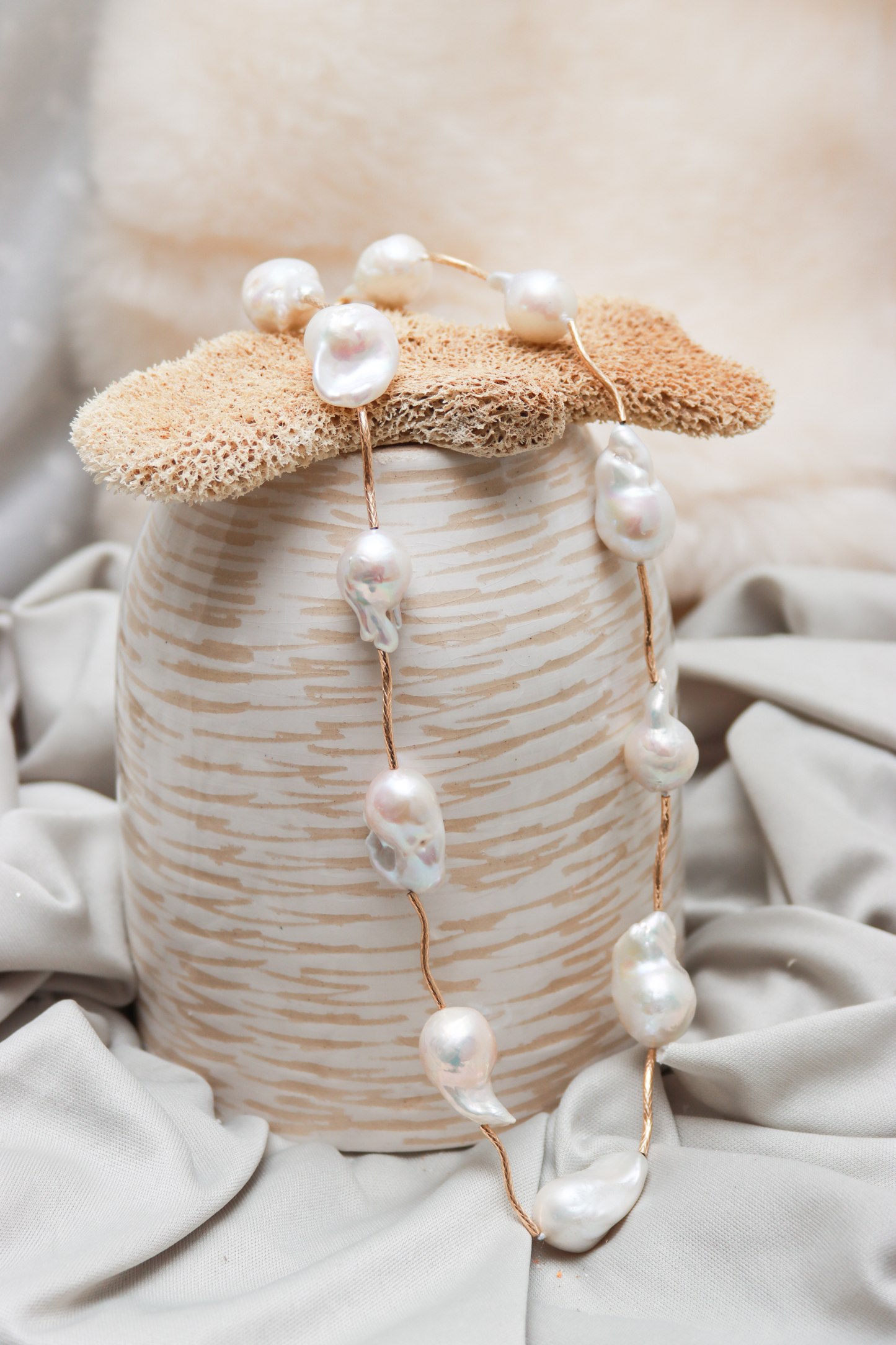 High-quality Baroque Pearl String on Gold Plated Chain