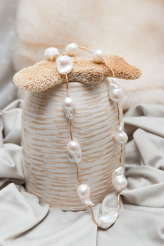 High-quality Baroque Pearl String on Gold Plated Chain