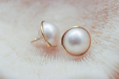 Freshwater Mabe Pearl Stud Earrings with Gold Plated Setting
