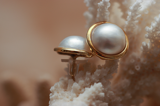 Freshwater Mabe Pearl Stud Earrings with Gold Plated Setting