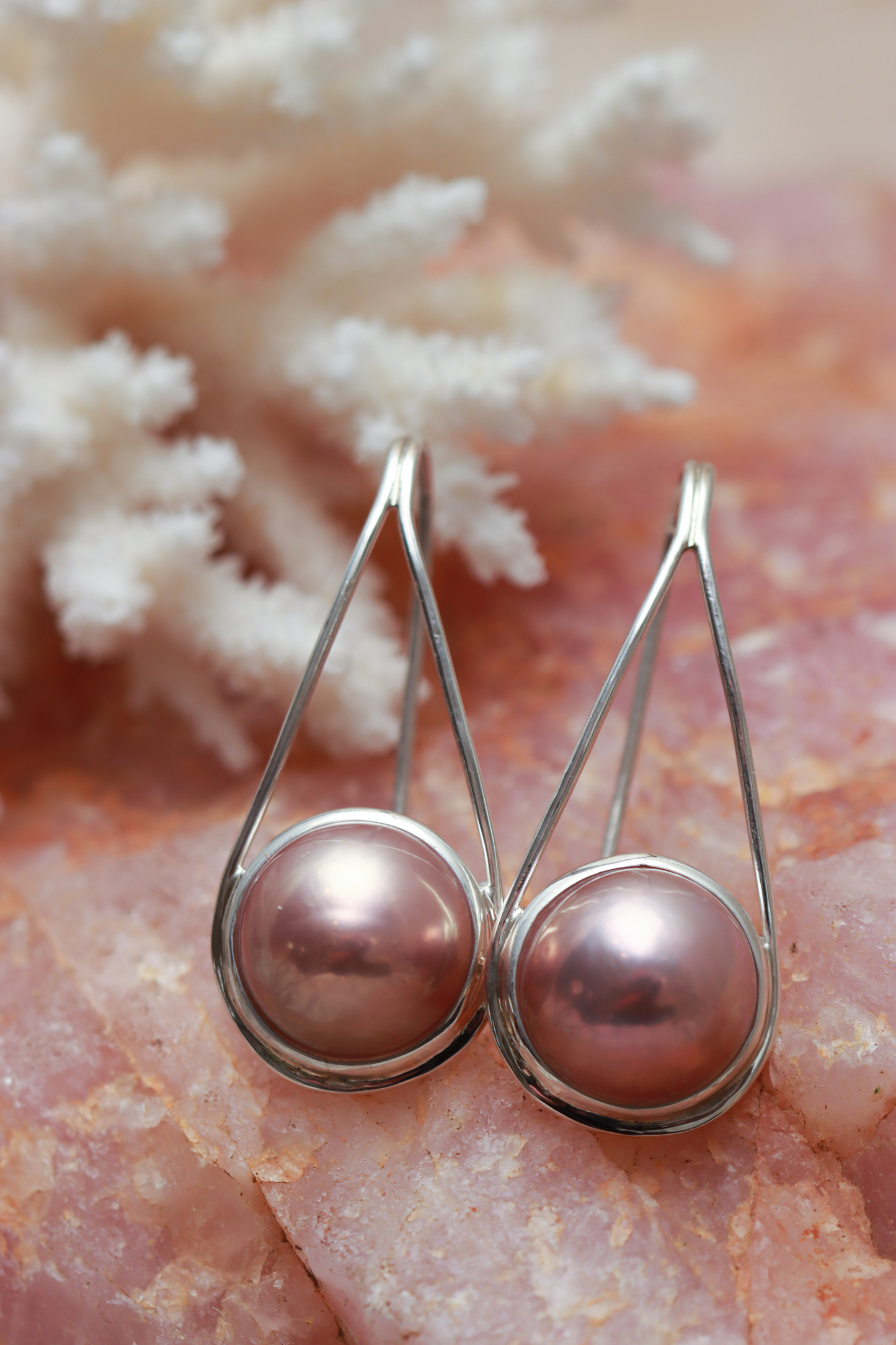 Freshwater Brown Mabe Hanging Earrings set in Silver